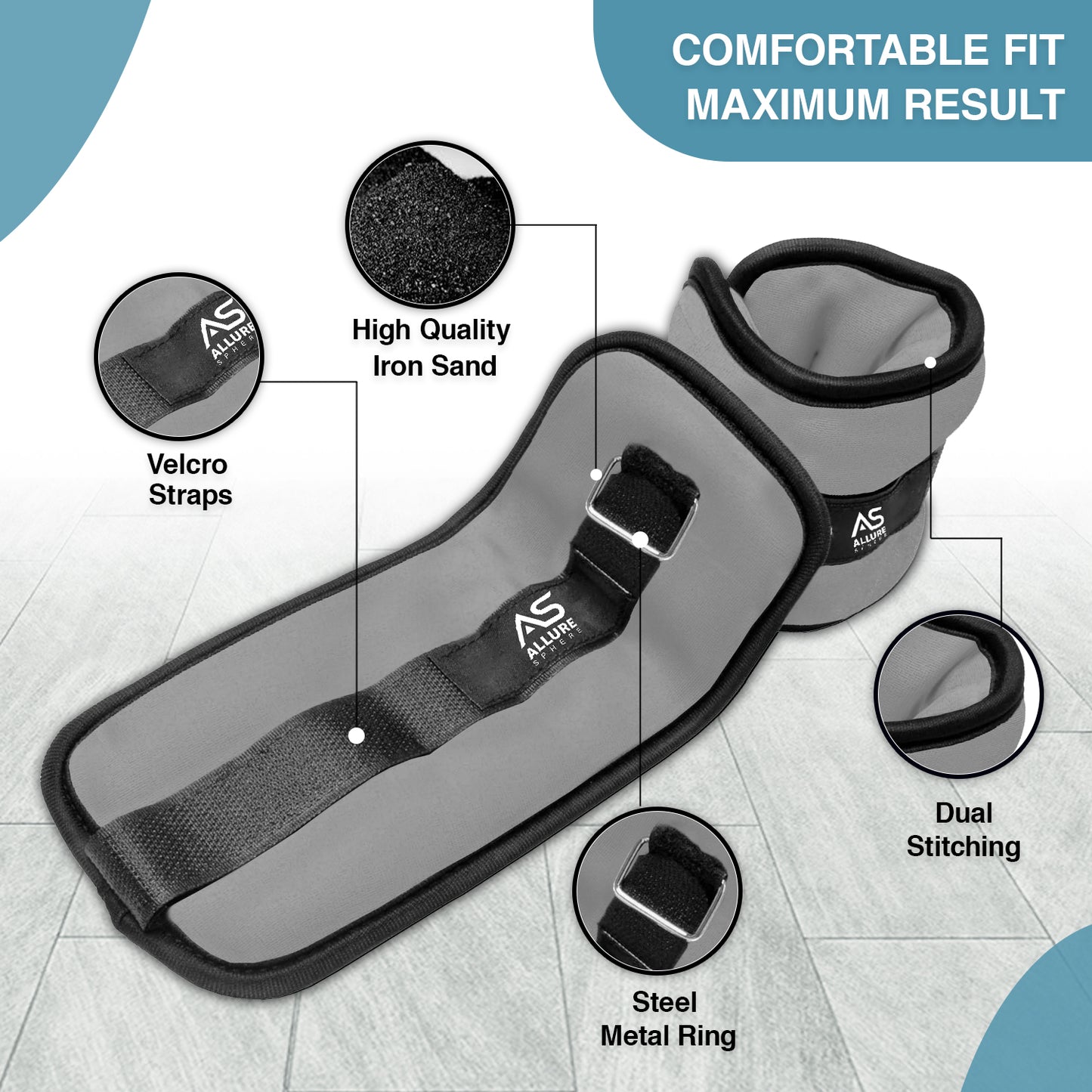 Allure Sphere Neoprene Ankle Weights 0.5Kg, 2.5Kg In Pair
