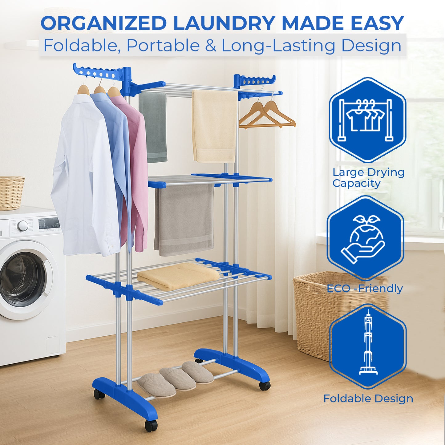 Allure Sphere 3-Tier Foldable Clothes Drying Rack with Wheels