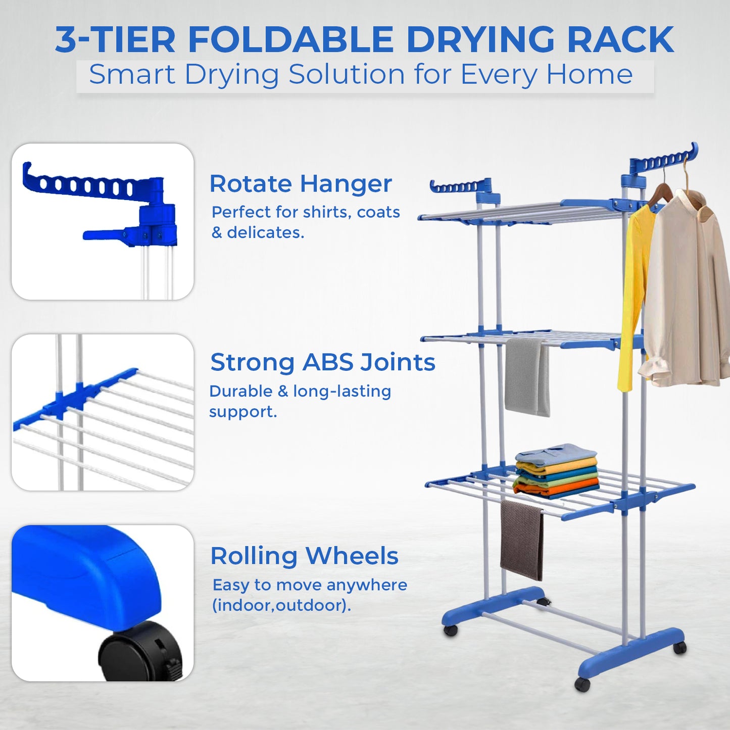 Allure Sphere 3-Tier Foldable Clothes Drying Rack with Wheels